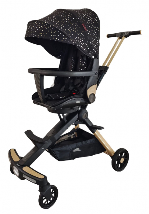 Carucior C2 Deluxe, reversibil, pliabil, cu lumini si muzica, Negru [6]