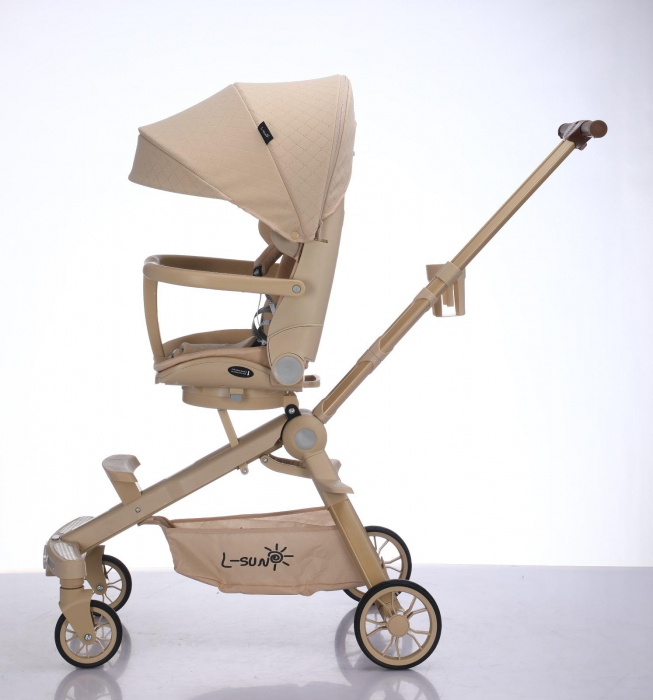 Carucior C2 Deluxe, reversibil, pliabil, cu lumini si muzica, Crem [6]