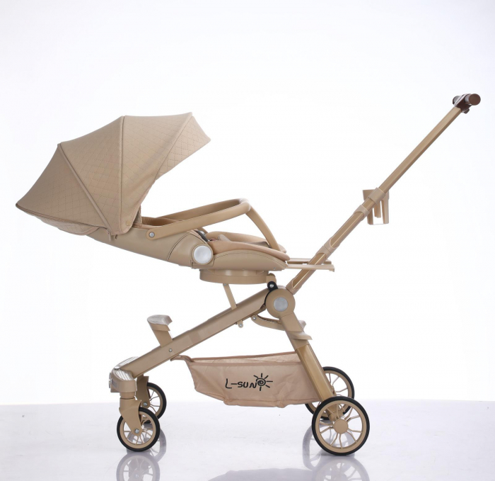 Carucior C2 Deluxe, reversibil, pliabil, cu lumini si muzica, Crem [3]