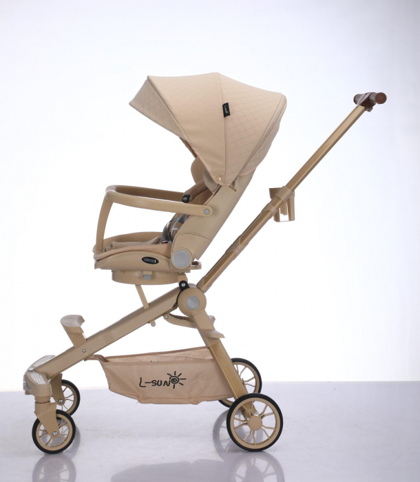 Carucior C2 Deluxe, reversibil, pliabil, cu lumini si muzica, Crem [2]