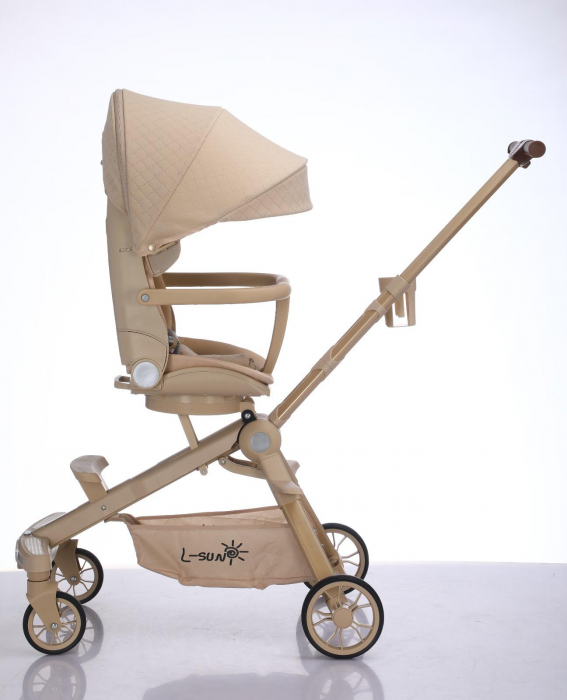 Carucior C2 Deluxe, reversibil, pliabil, cu lumini si muzica, Crem [4]