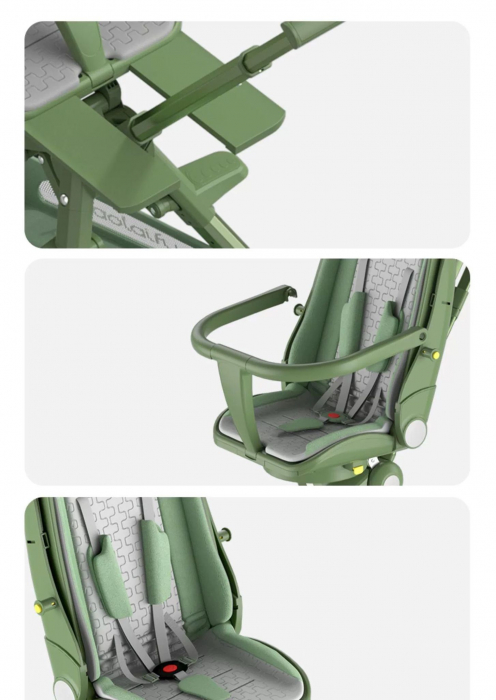 Carucior C2 Deluxe, reversibil, pliabil, cu lumini si muzica, Verde cu negru [11]