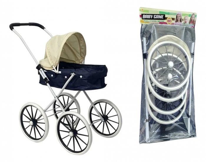Carucior landou pentru papusi cu roti mari, crem [2]