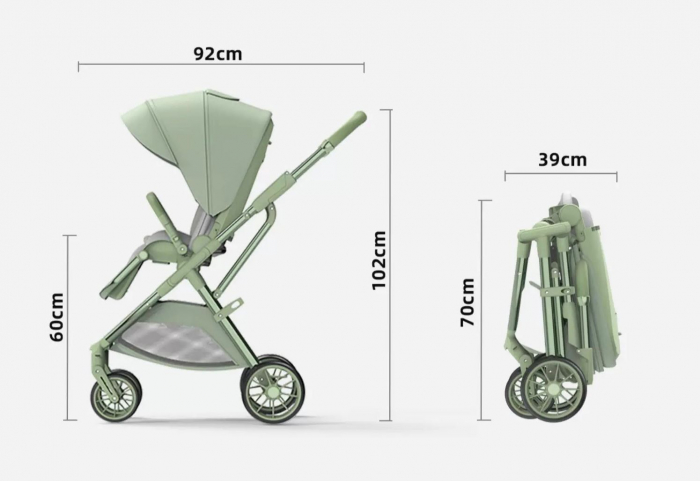 Carucior reversibil pliabil, cu husa picioare, 0-36 luni, C7 Verde [22]