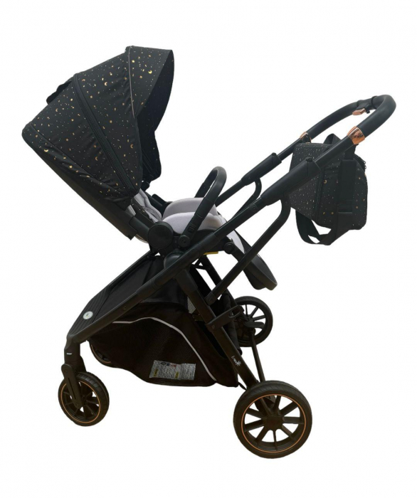 Carucior reversibil pliabil, cu husa picioare, 0-36 luni, C7 Negru cu auriu [14]