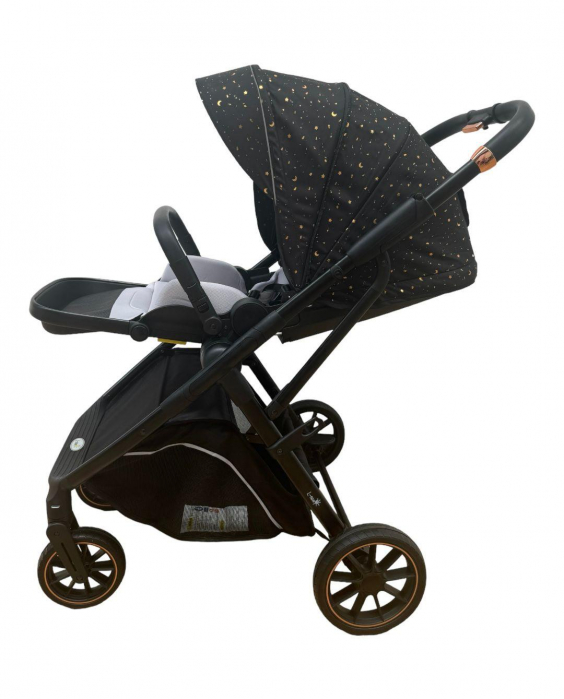 Carucior reversibil pliabil, cu husa picioare, 0-36 luni, C7 Negru cu auriu [10]