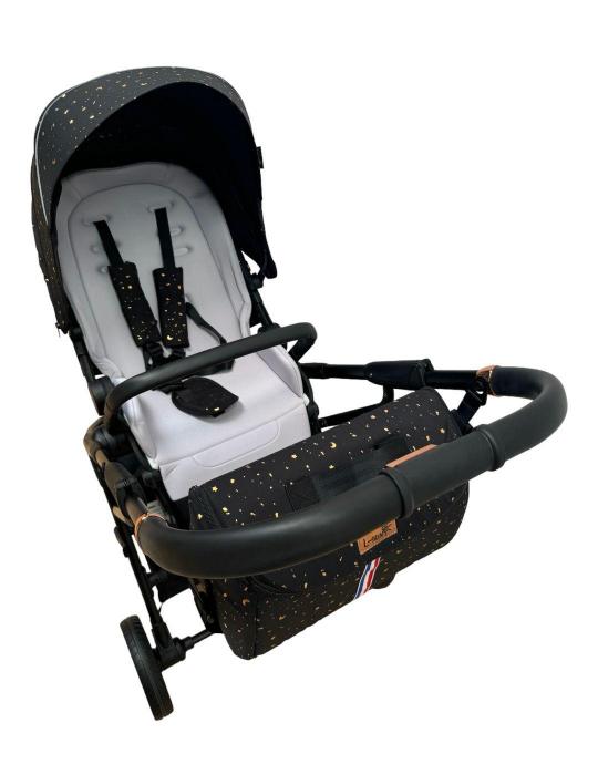 Carucior reversibil pliabil, cu husa picioare, 0-36 luni, C7 Negru cu auriu [17]
