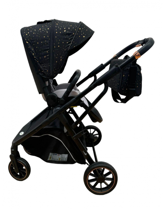 Carucior reversibil pliabil, cu husa picioare, 0-36 luni, C7 Negru cu auriu [13]