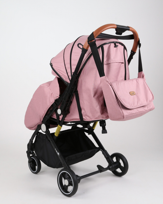 Carucior sport L-Sun, C6, Roz, pliabil tip troller, cu maner reversibil, husa de picioare si gentuta [3]
