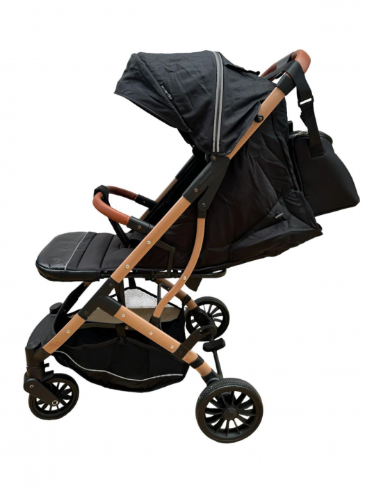 Cărucior sport cu geanta si husă pentru picioare, pliere rapidă tip troller, S2 Negru [7]