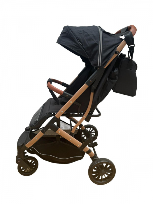 Cărucior sport cu geanta si husă pentru picioare, pliere rapidă tip troller, S2 Negru [4]