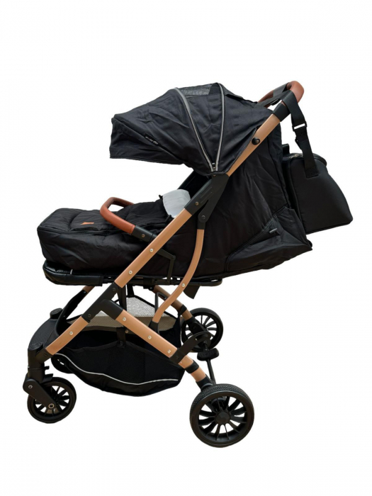 Cărucior sport cu geanta si husă pentru picioare, pliere rapidă tip troller, S2 Negru [10]