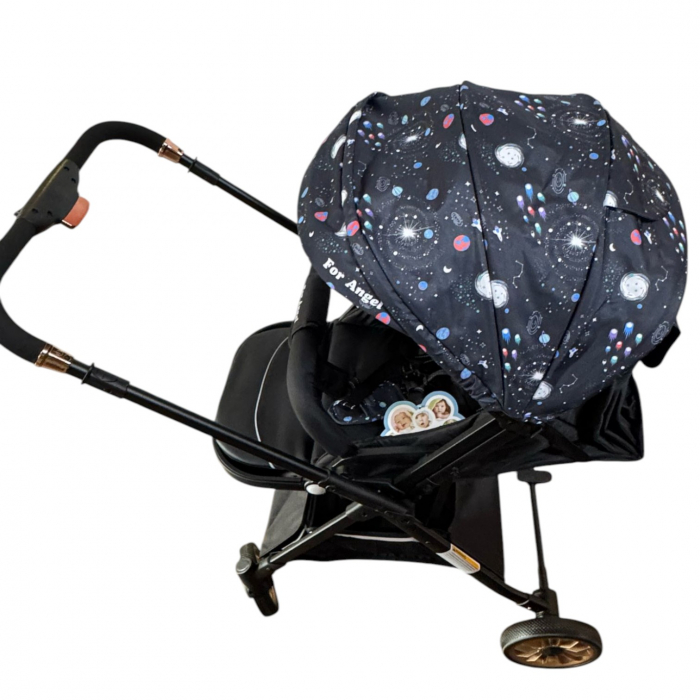 Carucior sport, cu maner reversibil, pliabil si troler, T700 For Angel, Negru cu imprimeu [28]