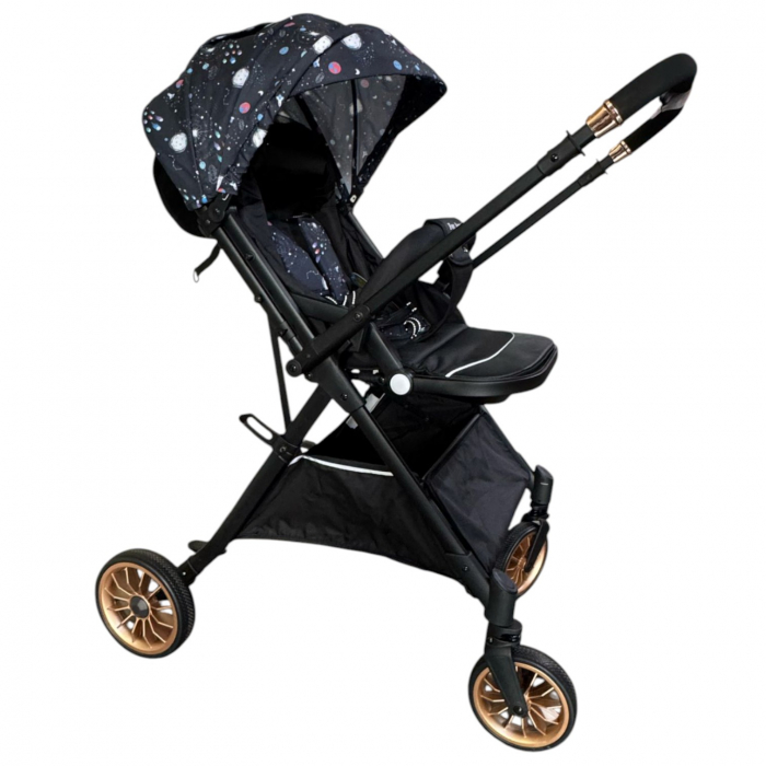 Carucior sport, cu maner reversibil, pliabil si troler, T700 For Angel, Negru cu imprimeu [19]