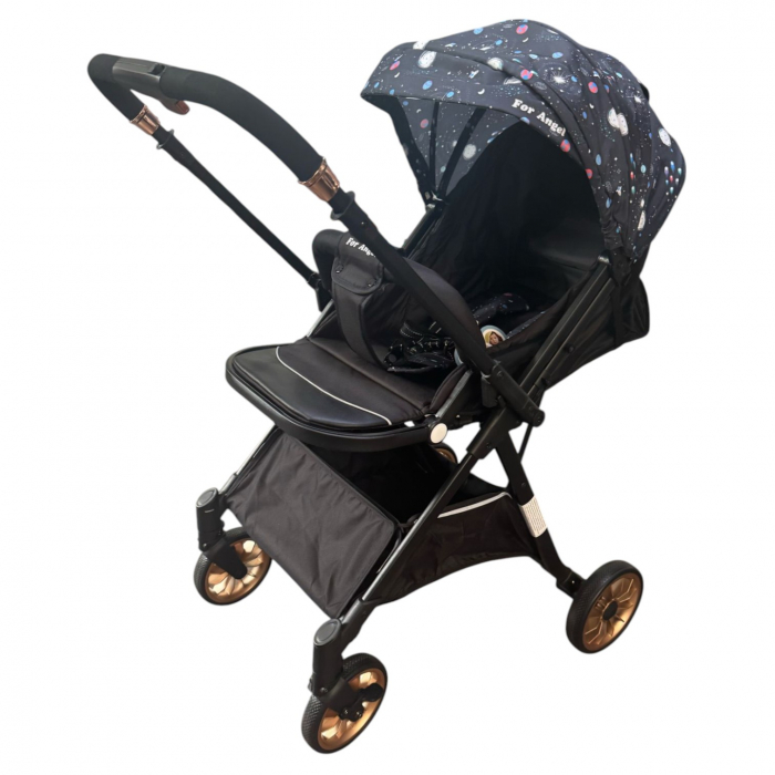 Carucior sport, cu maner reversibil, pliabil si troler, T700 For Angel, Negru cu imprimeu [32]