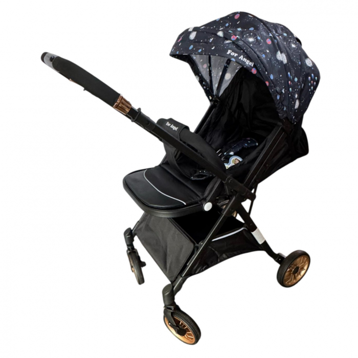 Carucior sport, cu maner reversibil, pliabil si troler, T700 For Angel, Negru cu imprimeu [21]