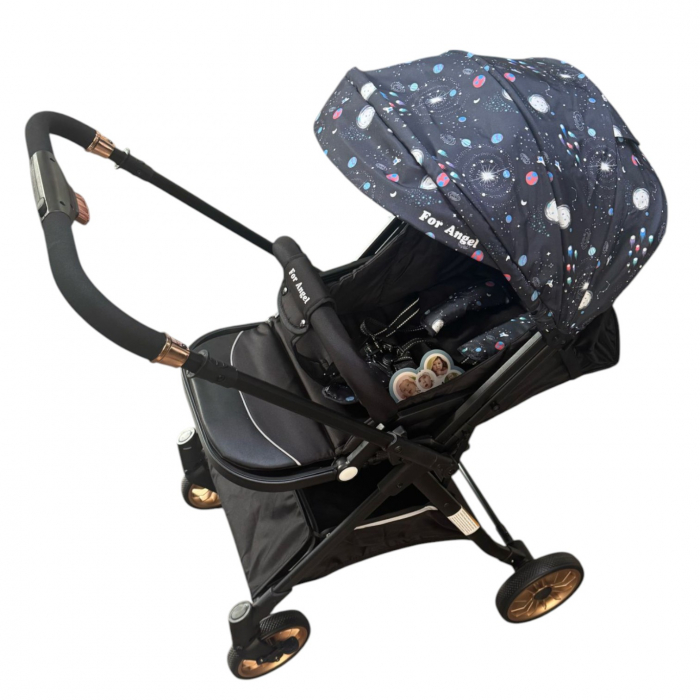 Carucior sport, cu maner reversibil, pliabil si troler, T700 For Angel, Negru cu imprimeu [31]