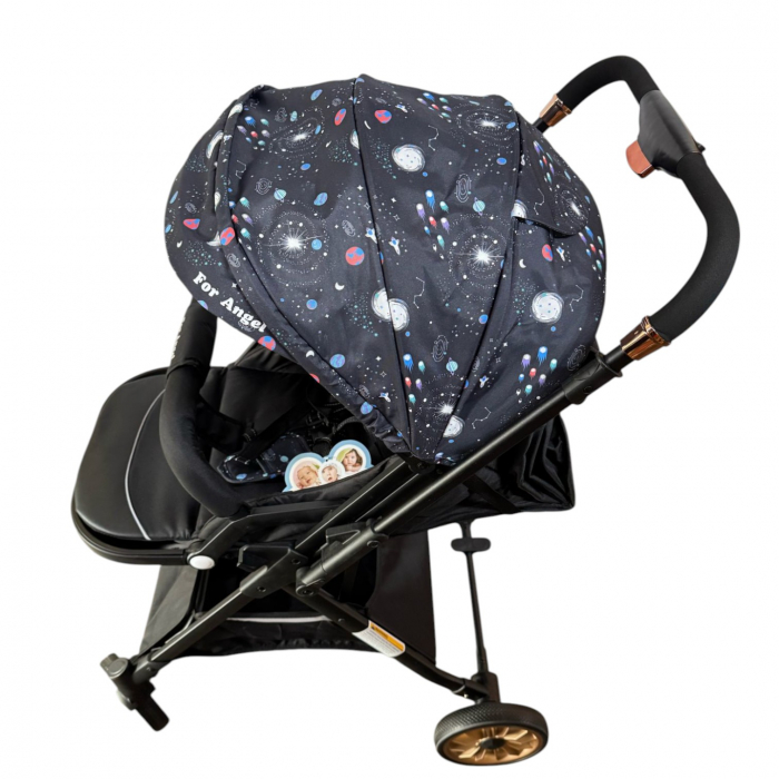 Carucior sport, cu maner reversibil, pliabil si troler, T700 For Angel, Negru cu imprimeu [24]