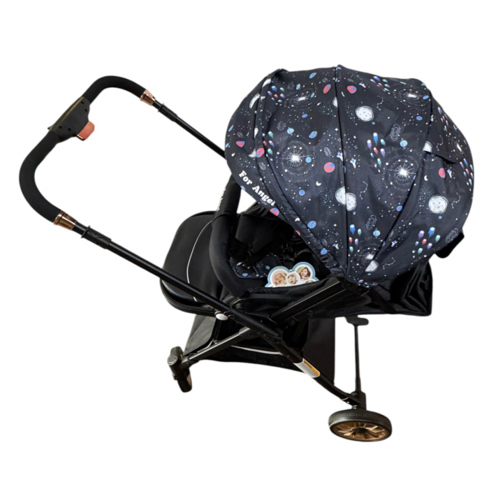 Carucior sport, cu maner reversibil, pliabil si troler, T700 For Angel, Negru cu imprimeu [22]