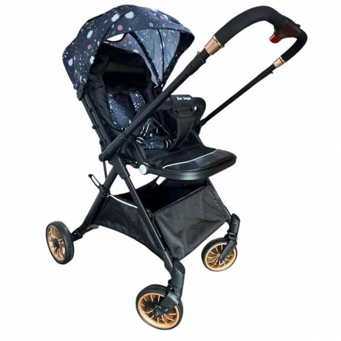 Carucior sport, cu maner reversibil, pliabil si troler, T700 For Angel, Negru cu imprimeu [15]