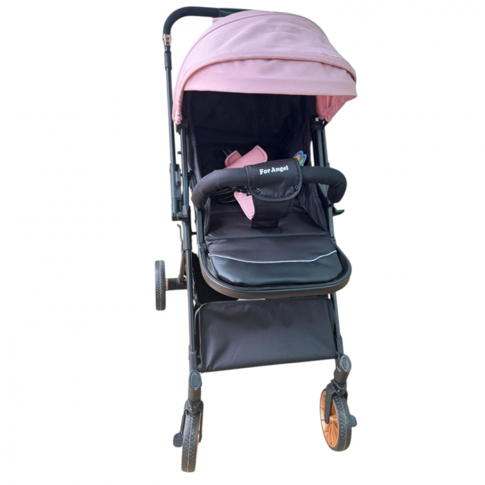 Carucior sport, cu maner reversibil, pliabil si troler, T700 For Angel, Roz cu Negru [2]