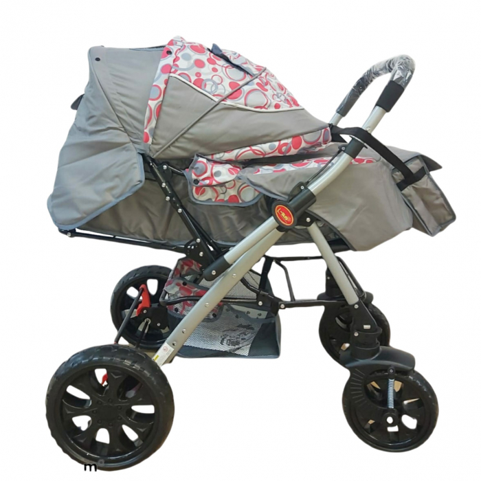 Carucior sport cu maner reversibil, pliabil, suspensii, Q7 Gri - Roz [5]