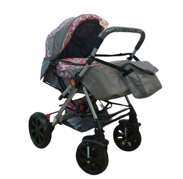 Carucior sport cu maner reversibil, pliabil, suspensii, Q7 Gri - Roz [4]