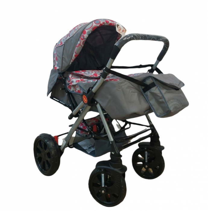 Carucior sport cu maner reversibil, pliabil, suspensii, Q7 Gri - Roz [2]