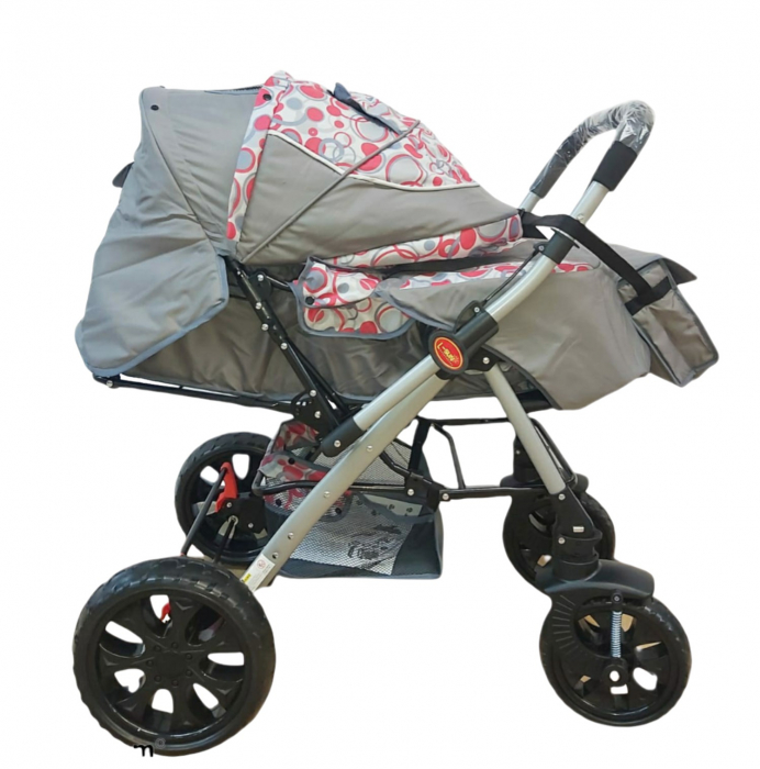 Carucior sport cu maner reversibil, pliabil, suspensii, Q7 Gri - Roz [3]