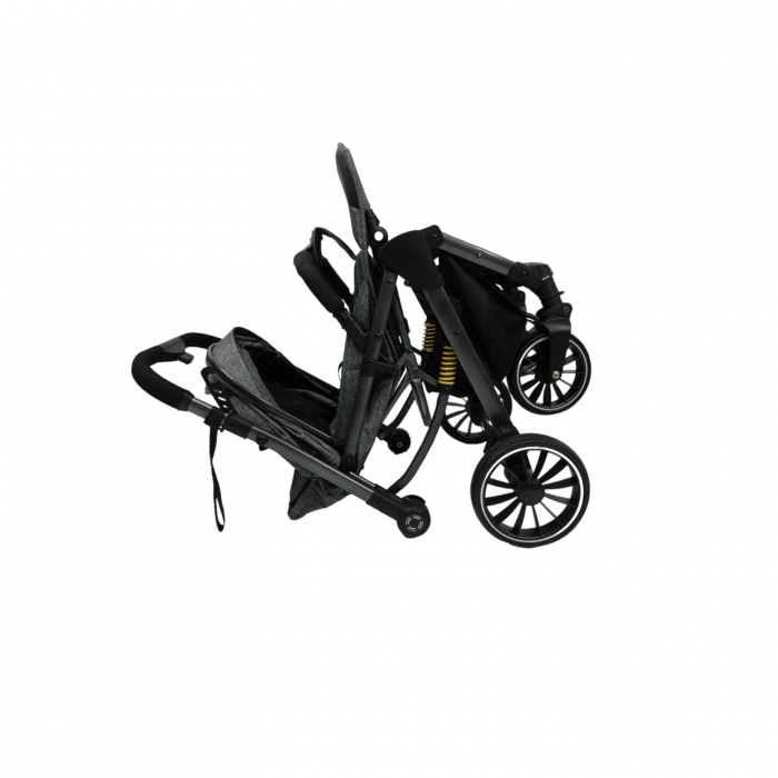Carucior sport, cu maner reversibil, suspensii pe cadru, pliabil si troler, C1 Negru cu auriu [20]