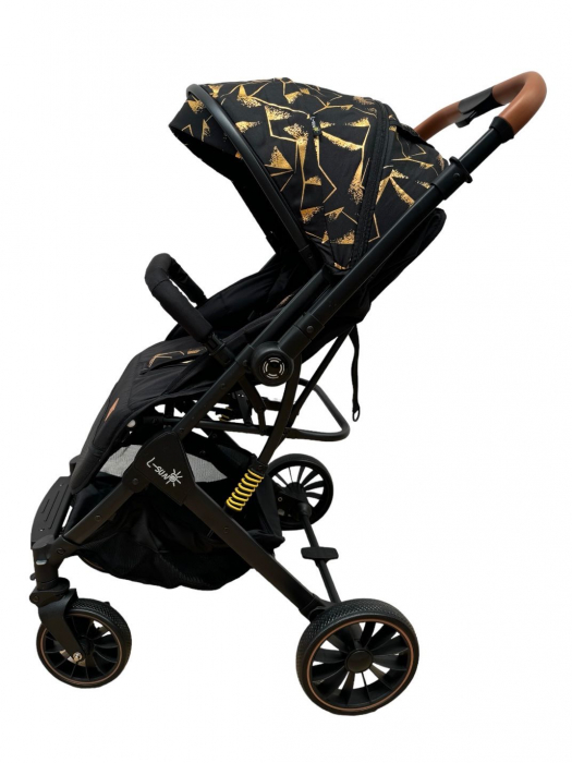 Carucior sport, cu maner reversibil, suspensii pe cadru, pliabil si troler, C1 Negru cu auriu [4]