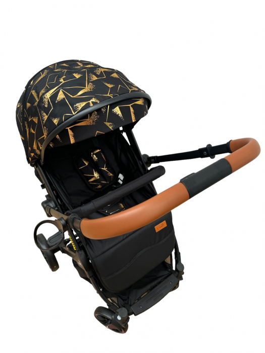 Carucior sport, cu maner reversibil, suspensii pe cadru, pliabil si troler, C1 Negru cu auriu [6]