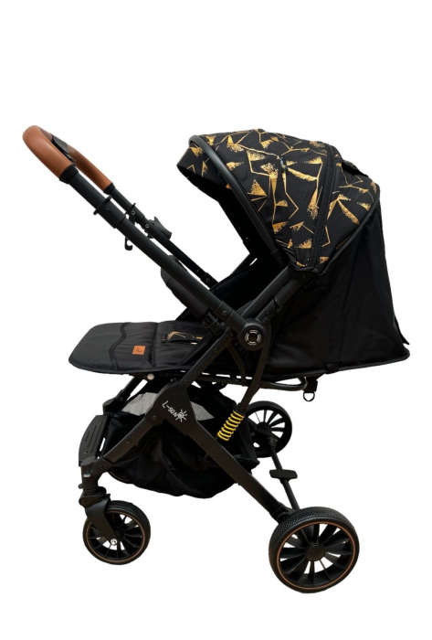 Carucior sport, cu maner reversibil, suspensii pe cadru, pliabil si troler, C1 Negru cu auriu [2]