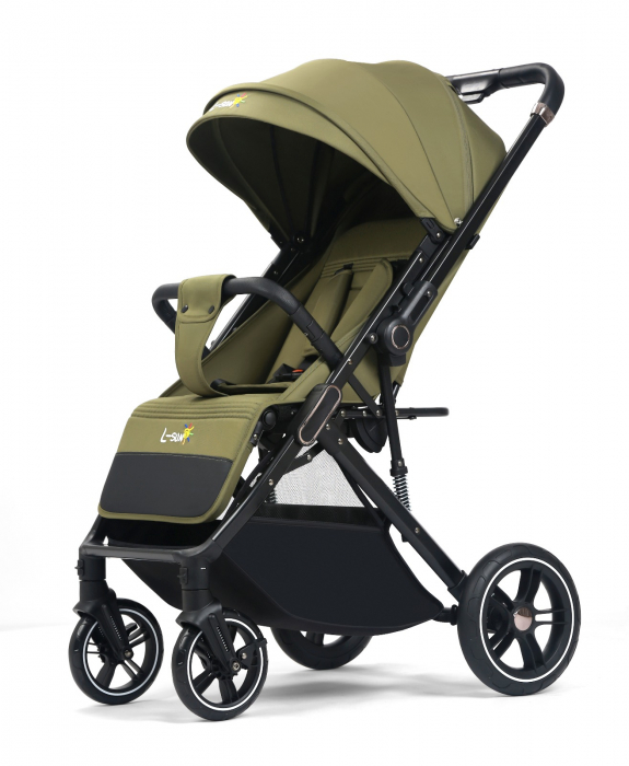 Carucior sport Q1, Verde, cu maner reversibil, pozitie de somn, pliabil, cu husa si geanta [4]