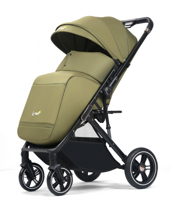 Carucior sport Q1, Verde, cu maner reversibil, pozitie de somn, pliabil, cu husa si geanta [2]