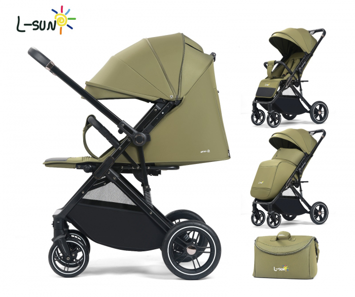 Carucior sport Q1, Verde, cu maner reversibil, pozitie de somn, pliabil, cu husa si geanta [1]