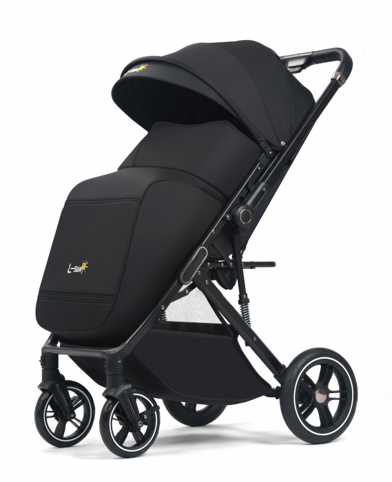 Carucior sport Q1, Negru, cu maner reversibil, pozitie de somn, pliabil, cu husa si geanta [2]