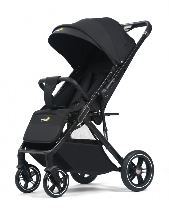 Carucior sport Q1, Negru, cu maner reversibil, pozitie de somn, pliabil, cu husa si geanta [3]