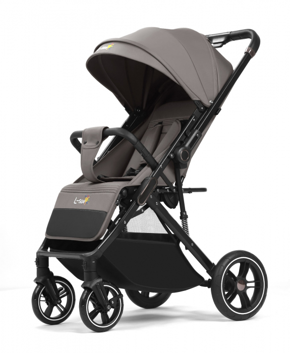 Carucior sport Q1, Gri, cu maner reversibil, pozitie de somn, pliabil, cu husa si geanta [4]