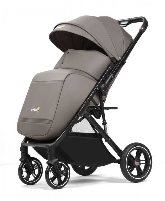 Carucior sport Q1, Gri, cu maner reversibil, pozitie de somn, pliabil, cu husa si geanta [2]