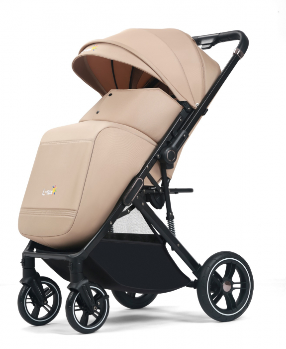 Carucior sport Q1, Crem, cu maner reversibil, pozitie de somn, pliabil, cu husa si geanta [2]