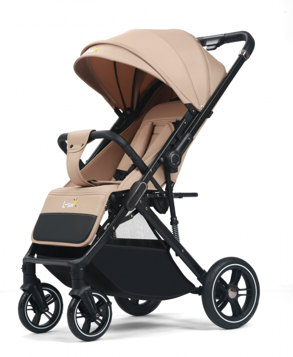 Carucior sport Q1, Crem, cu maner reversibil, pozitie de somn, pliabil, cu husa si geanta [3]