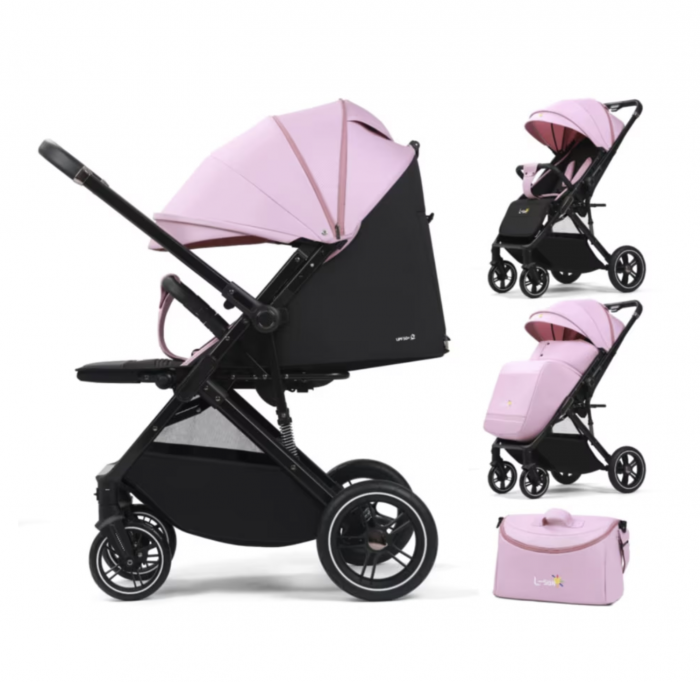 Carucior sport Q1, Roz, cu maner reversibil, pozitie de somn, pliabil, cu husa si geanta [1]