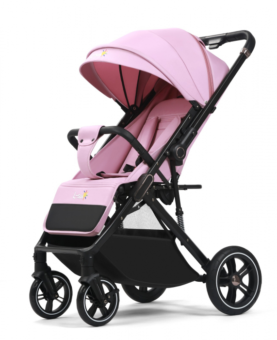 Carucior sport Q1, Roz, cu maner reversibil, pozitie de somn, pliabil, cu husa si geanta [4]