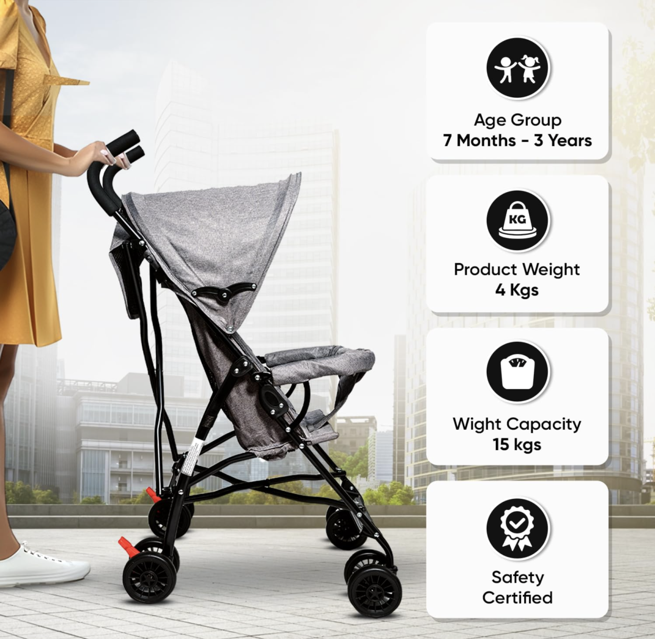 Carucior sport S101 gri, ultra usor 4 kg, pliabil tip troller, 6-36 luni [3]