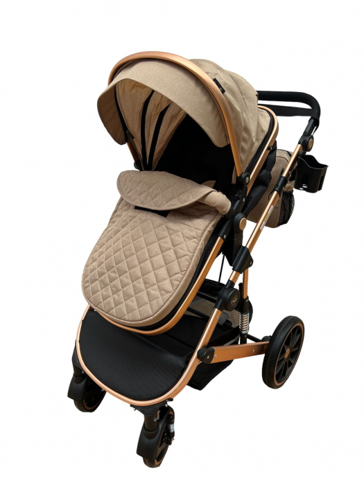 Carucior T1, 2 in 1, cu suspensii, reversibil, cu geanta, crem - negru [2]