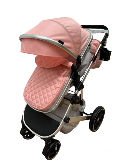 Carucior T1, 2 in 1, cu suspensii, reversibil, cu geanta, roz/gri [8]