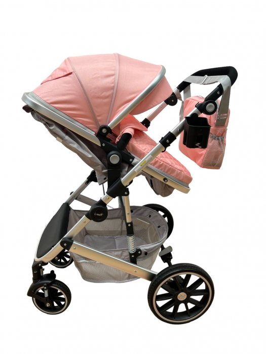 Carucior T1, 2 in 1, cu suspensii, reversibil, cu geanta, roz/gri [6]
