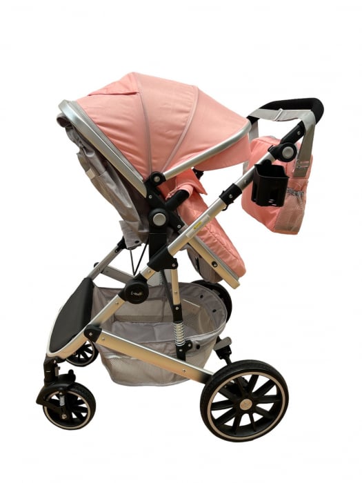 Carucior T1, 2 in 1, cu suspensii, reversibil, cu geanta, roz/gri [5]
