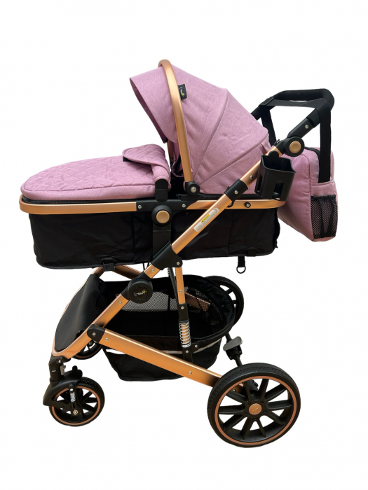 Carucior T1, 2 in 1, cu suspensii, reversibil, cu geanta, roz inchis [9]